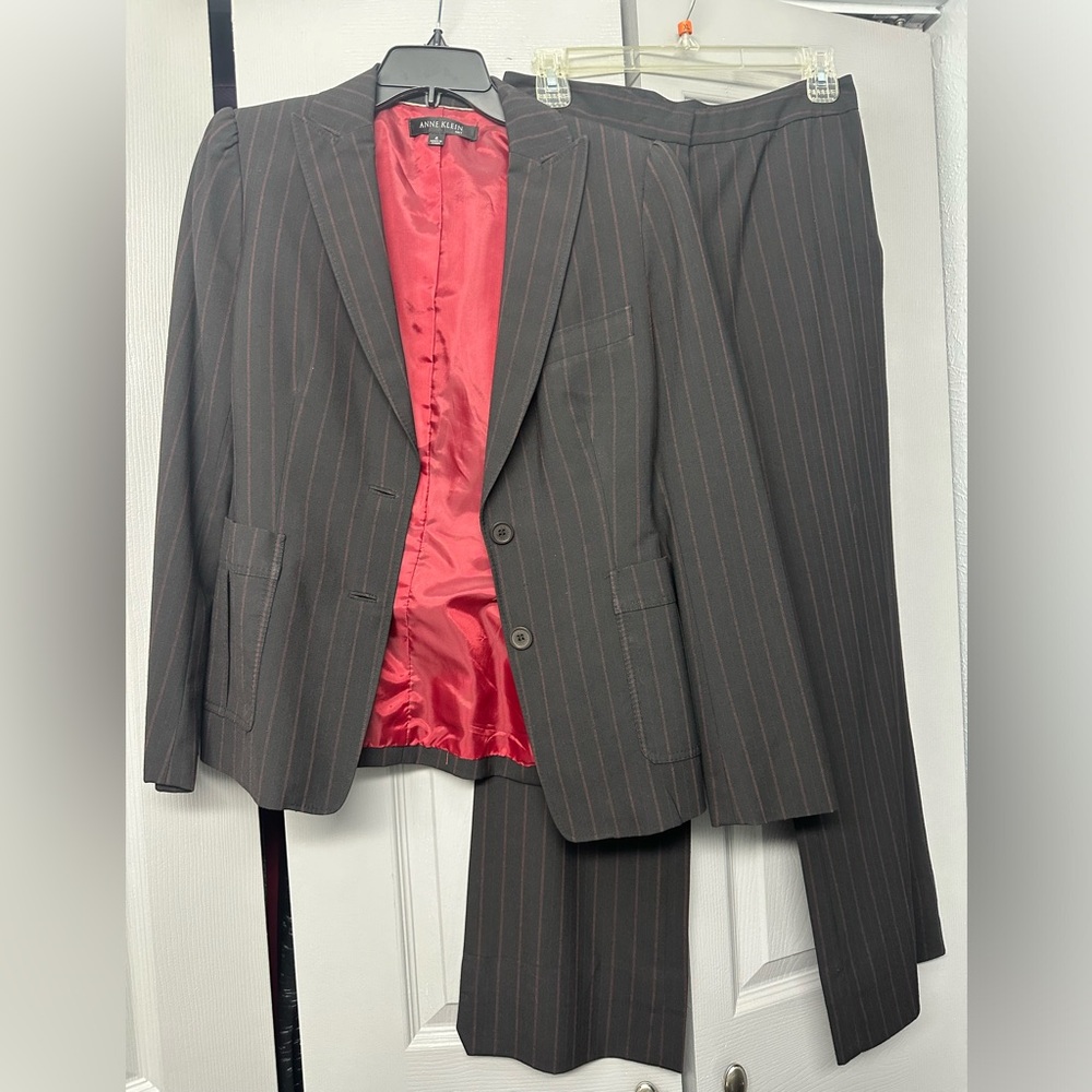Anne Klein Executive Black and Red Pinstripe Suit